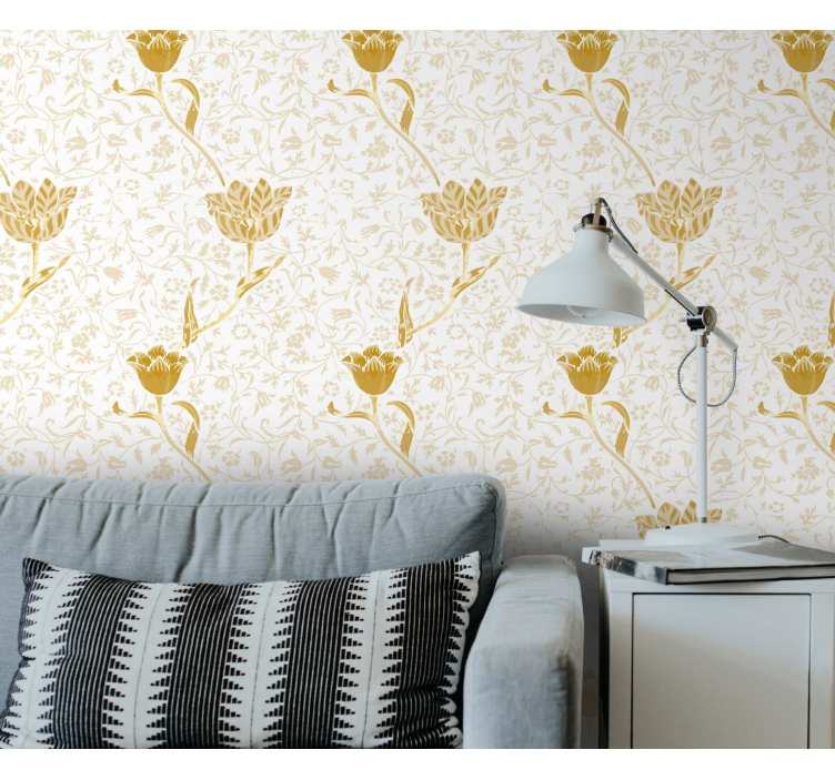 Tapet flori design floral auriu - TenStickers