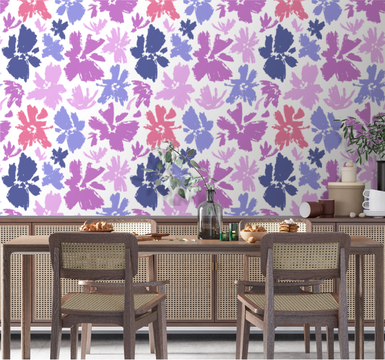 Tapet de sufragerie display floral violet - TenStickers