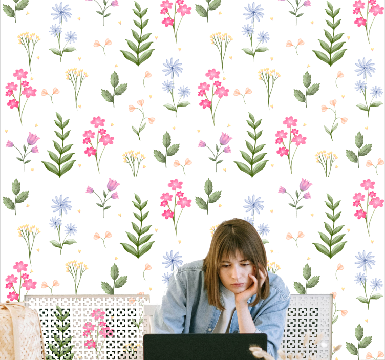Tapet flori fundal cu model floral - TenStickers