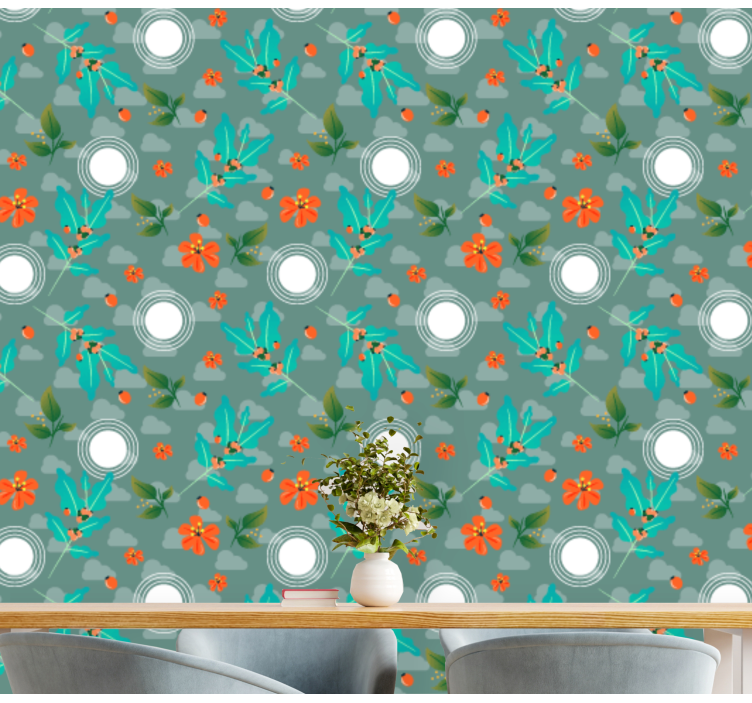 Tapet de sufragerie floral geometric - TenStickers