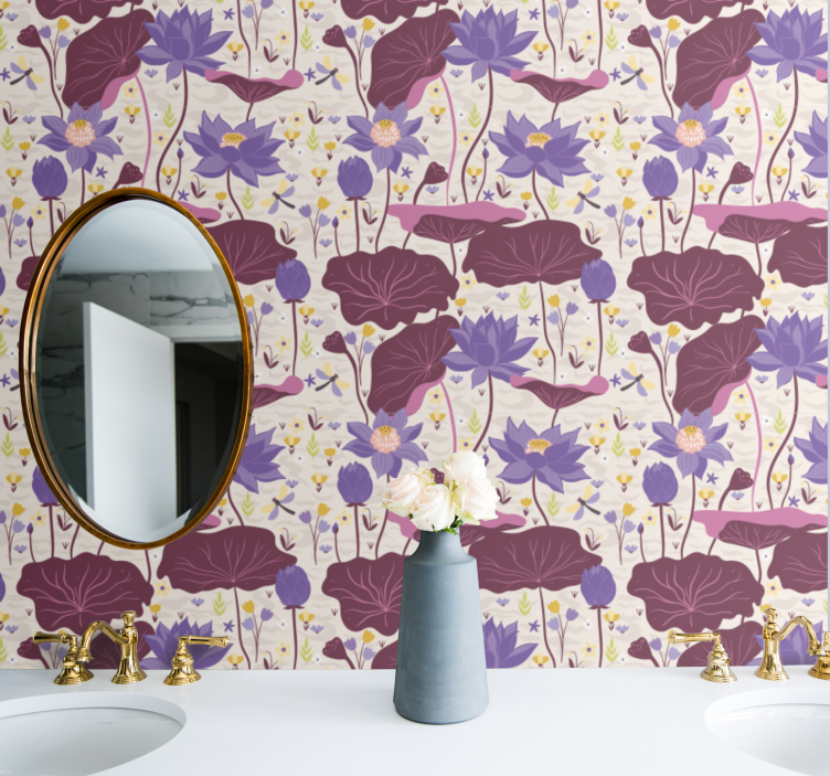 Tapet flori model albastru și violet - TenStickers