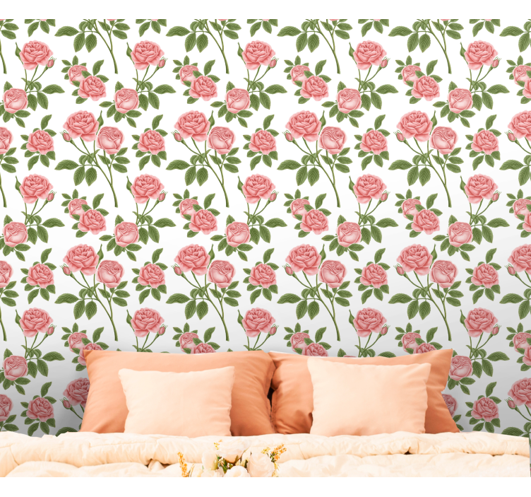 Tapet flori trandafir roz floral - TenStickers