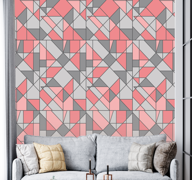 Tapet geometric abstract în gri și roz - TenStickers