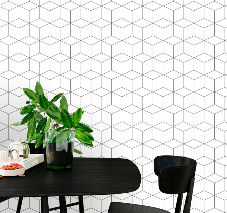 Tapet geometric motiv hexagonal alb - TenStickers