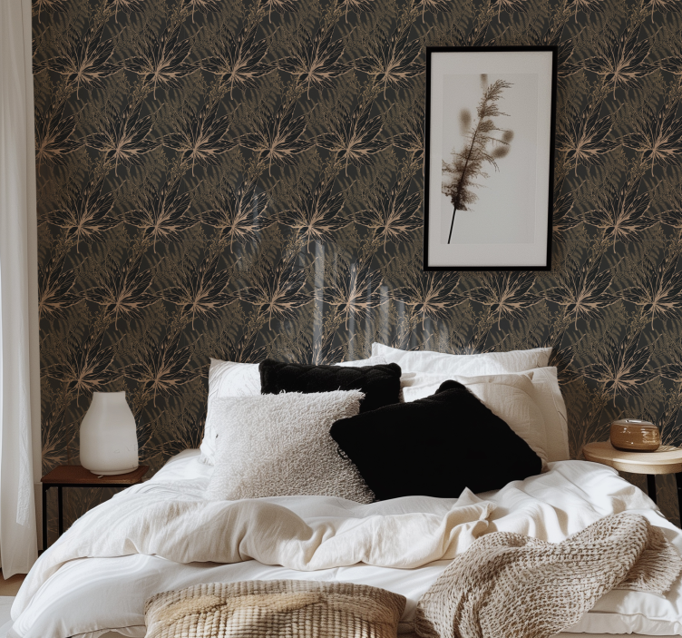 Tapet negru frunze mari aurii - TenStickers