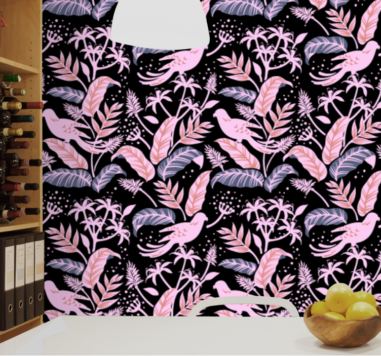 Tapet ornamental păsări armonie florală - TenStickers