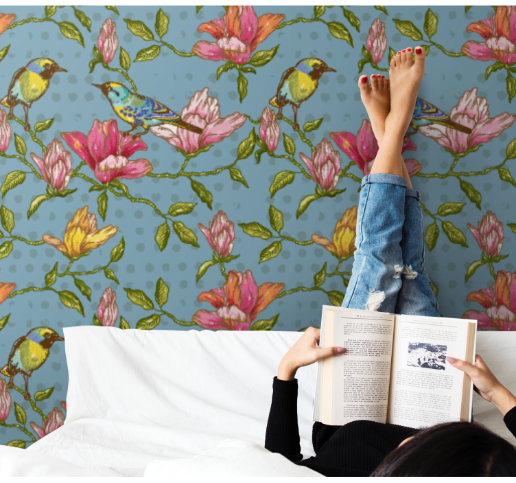 Tapet de păsări galbene cu flori de flori - TenStickers