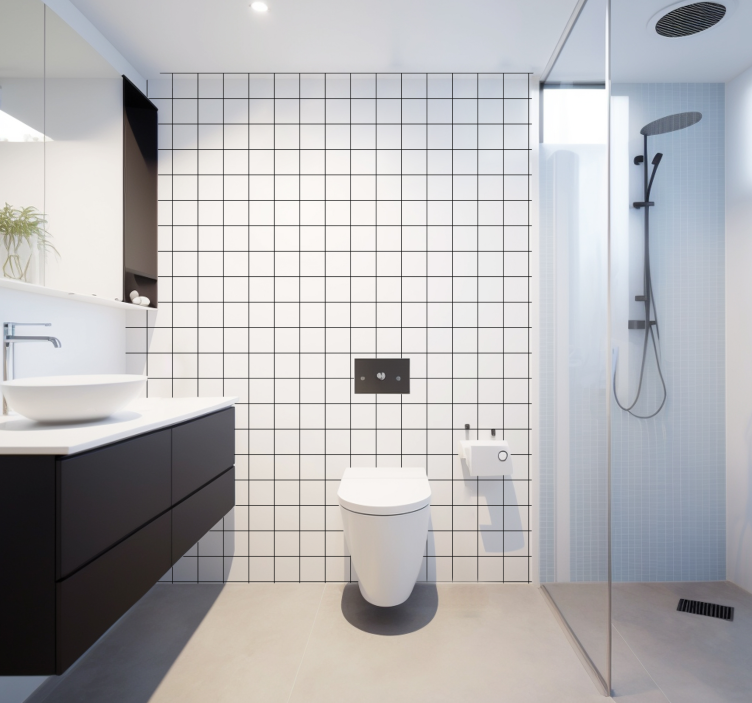 Tapet pătrat linii fine alb-negru - TenStickers