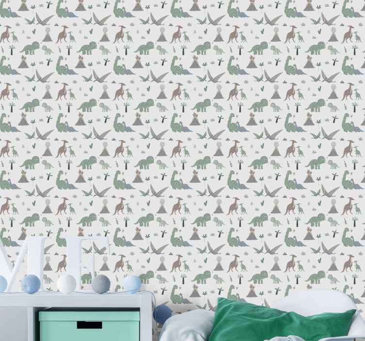 Tapet pentru copii dinozauri și vulcani - TenStickers