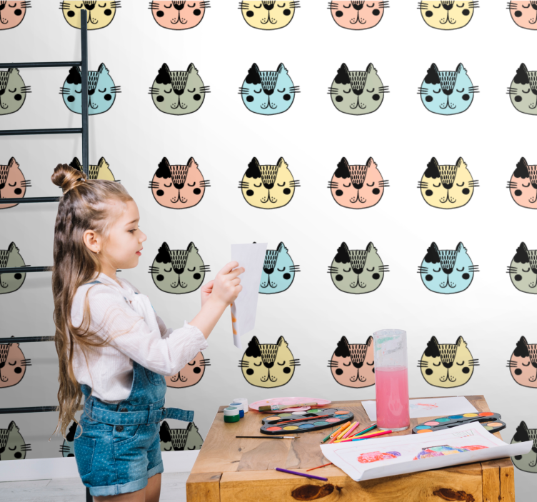 Tapet pisici fețe de feline de desene animate - TenStickers