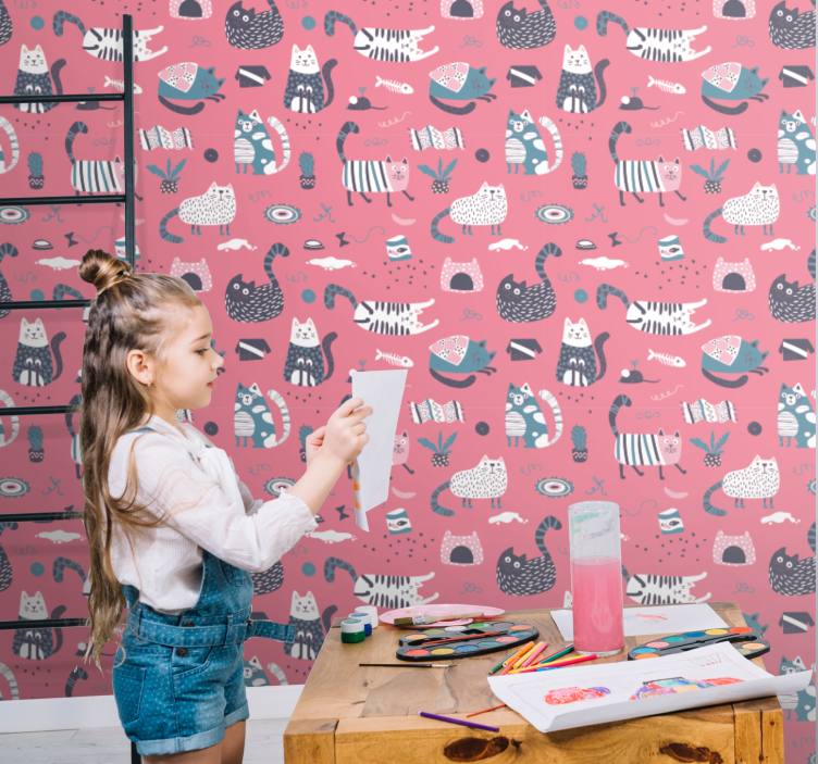 Tapet pisici ilustrație de pisici jucăușe - TenStickers