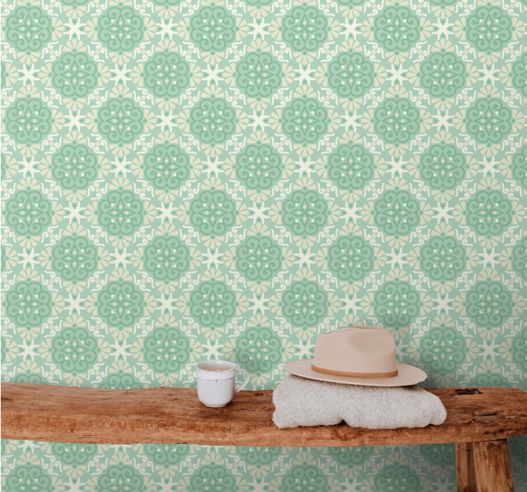 Tapete ornamentale motiv circular verde moale - TenStickers
