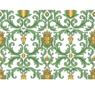 Tapet baroc verde și auriu ornamental - TenStickers