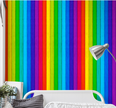 Fundal din lemn cu curcubeu realist tapet dormitor adolescent - TenStickers