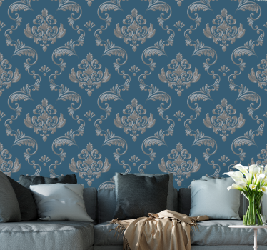 Tapet vintage albastru și auriu cu design baroc - TenStickers