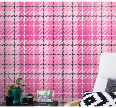 Modele clasice de tapet de tartan roz și negru - TenStickers