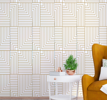 Tapet abstract cu geometrie albă și aurie - TenStickers