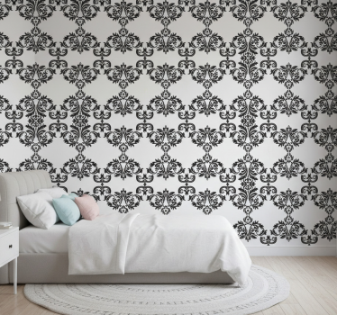 Tapet baroc cu model floral damasc negru - TenStickers