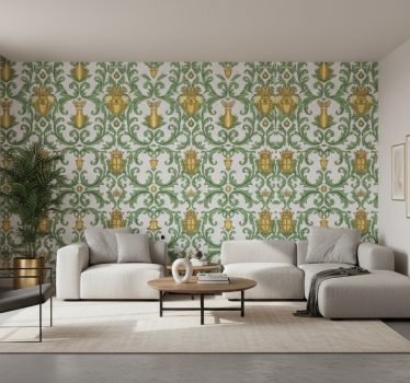 Tapet baroc verde și auriu ornamental - TenStickers