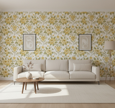 Tapet clasic design vintage cu flori galbene - TenStickers