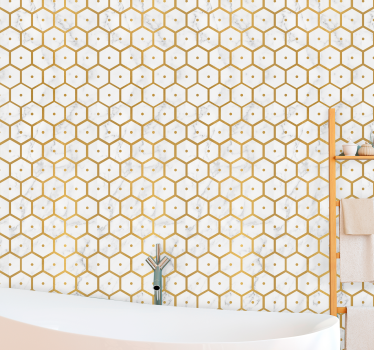 Tapet cu efect de marmură auriu hexagonal - TenStickers