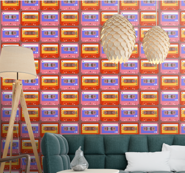 Tapet vintage aranjament casete retro - TenStickers