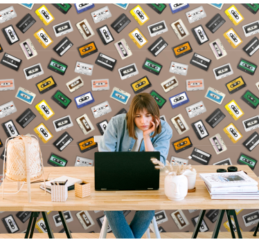 Tapet vintage cu model de casete retro - TenStickers