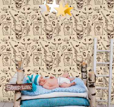 Tapet vintage cowboy a vrut un design de craniu - TenStickers