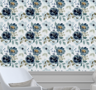 Tapet vintage de epocă cu model albastru floral - TenStickers